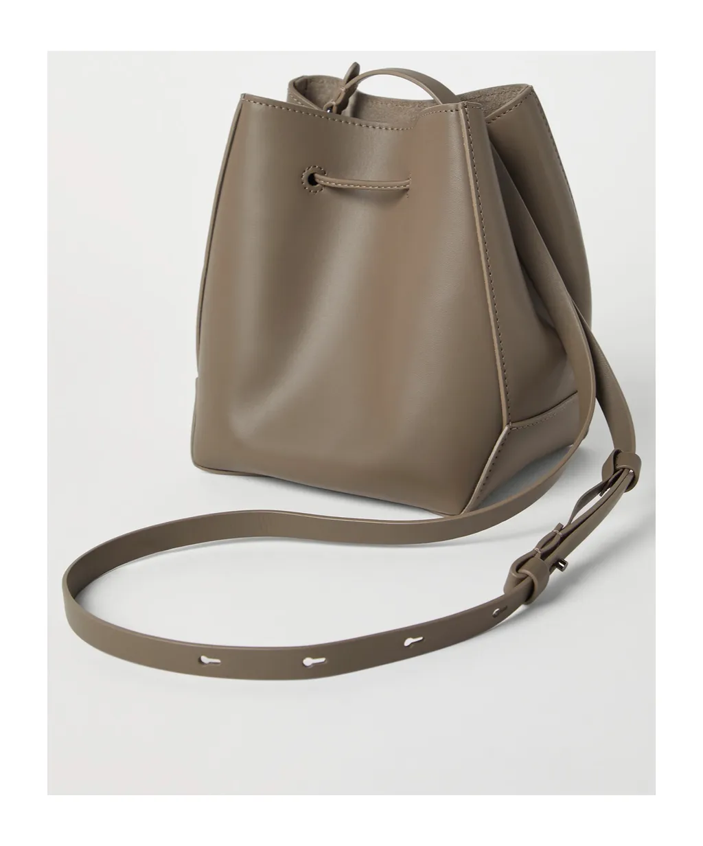 Monili-Embellished Leather Bucket Bag