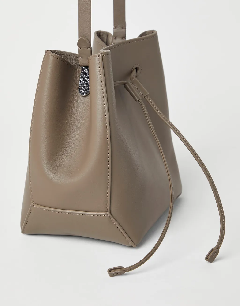 Monili-Embellished Leather Bucket Bag