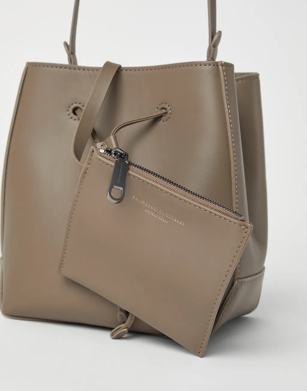 Monili-Embellished Leather Bucket Bag