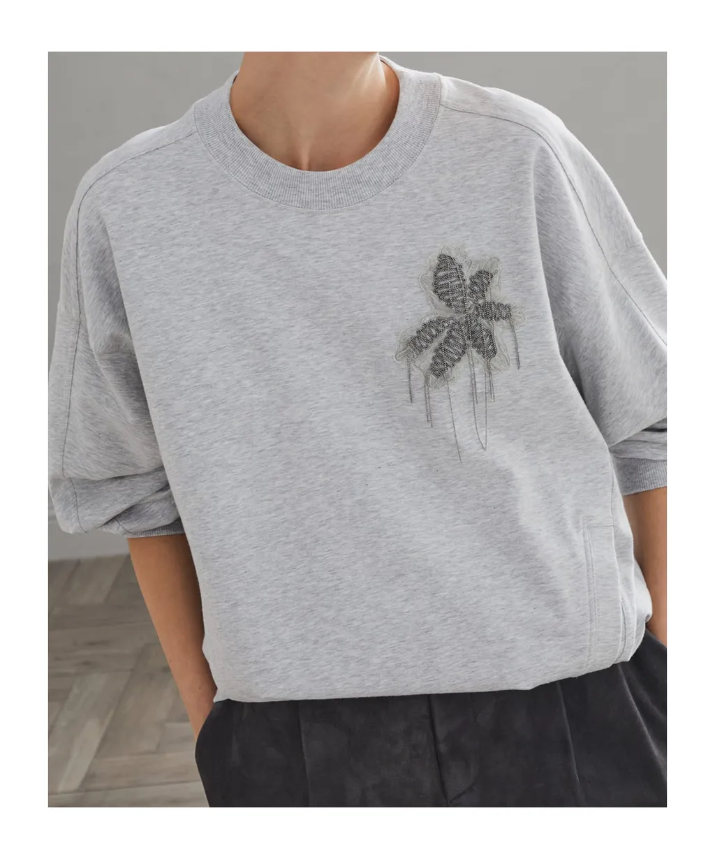 Bead-Embellished Stretch-Cotton Sweatshirt