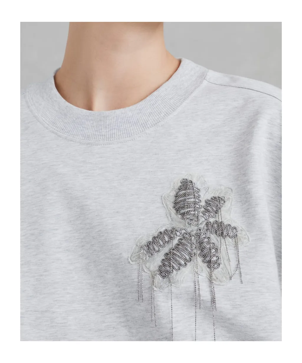 Bead-Embellished Stretch-Cotton Sweatshirt