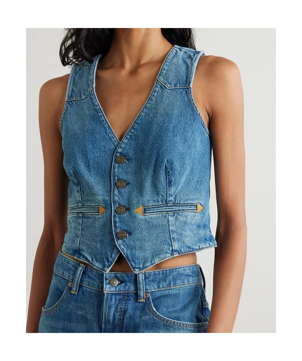 Embroidered Denim Vest