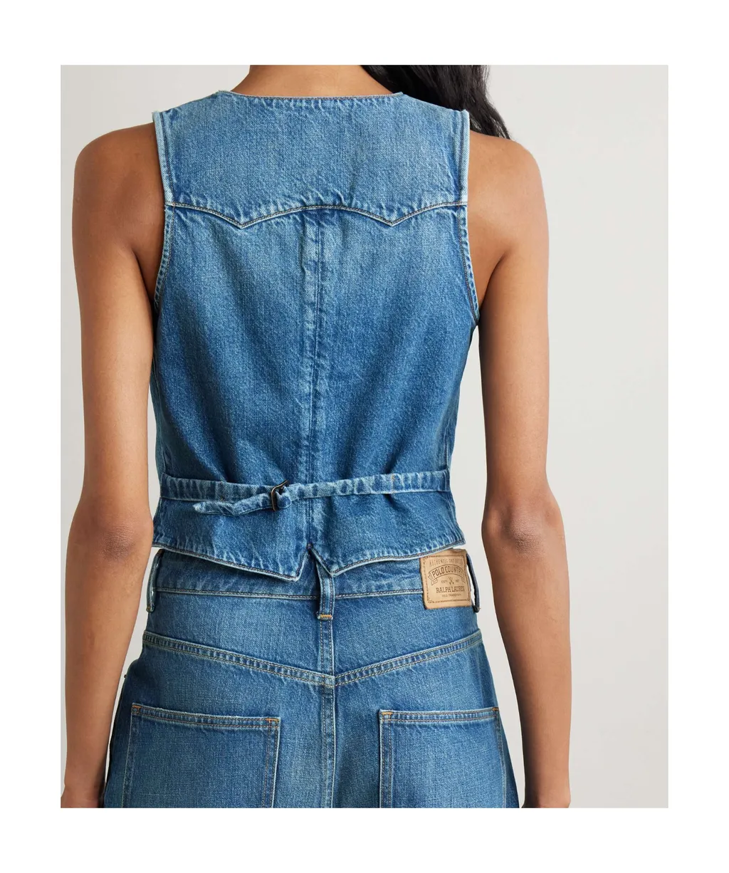 Embroidered Denim Vest