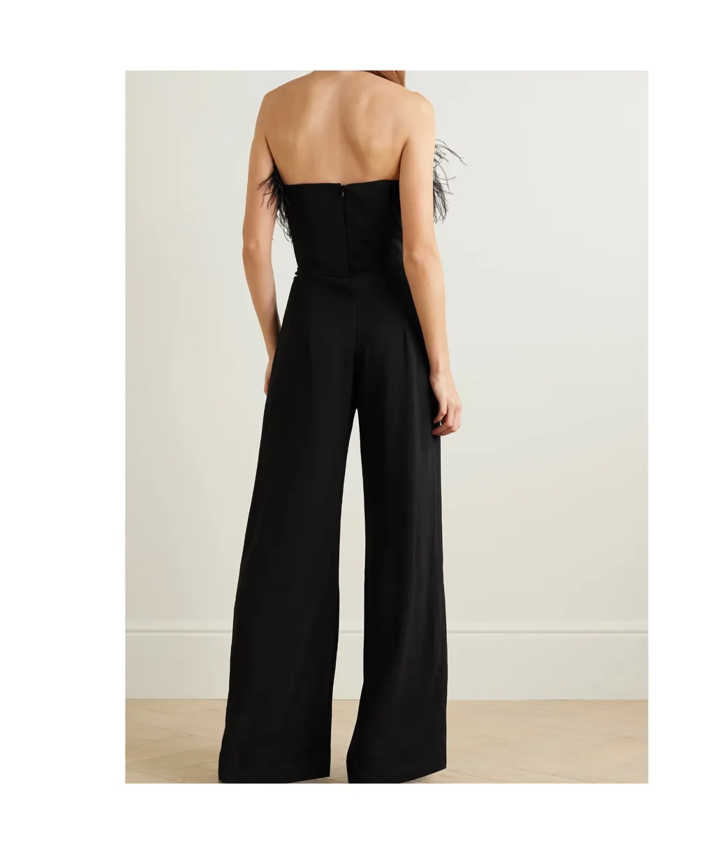 Taree Feather-Trimmed Strapless Jumpsuit