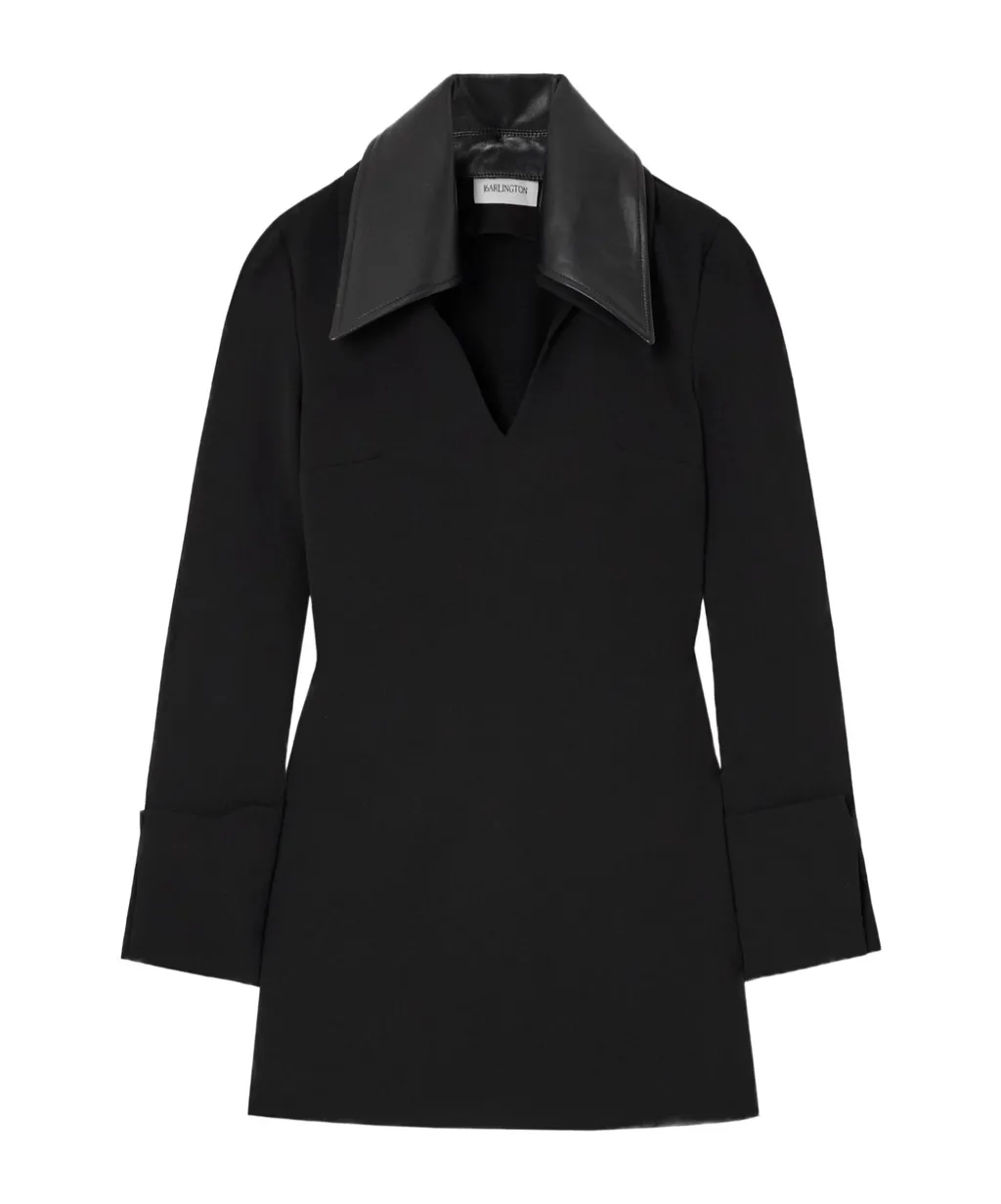 Leather Trimmed Crepe Chiffon Mini Dress