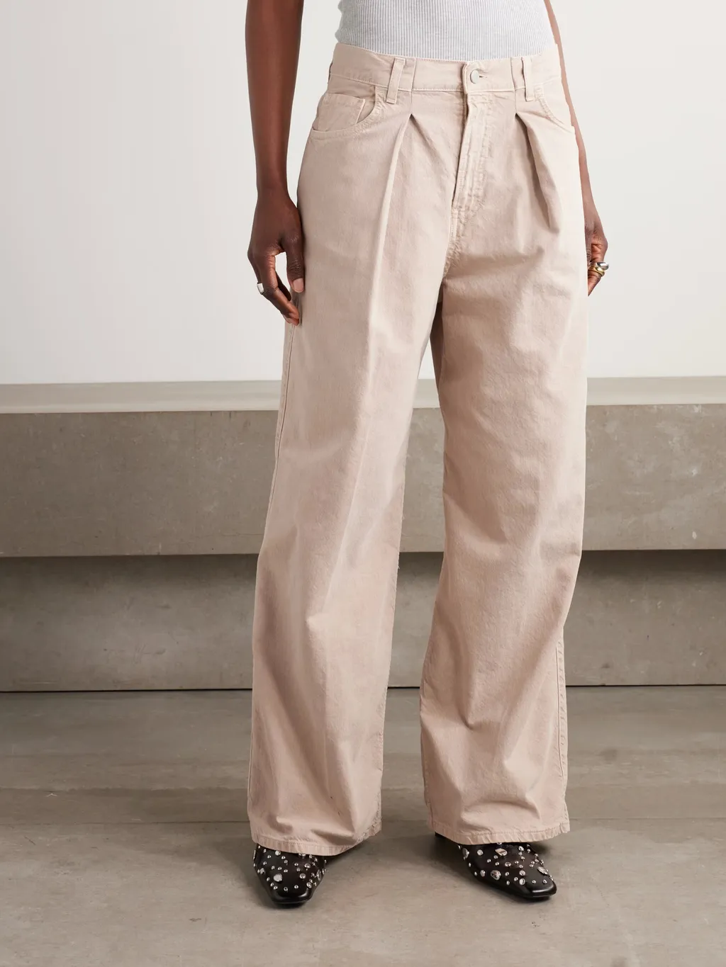 Candy Pleated Mid-Rise Wide-Leg Jeans