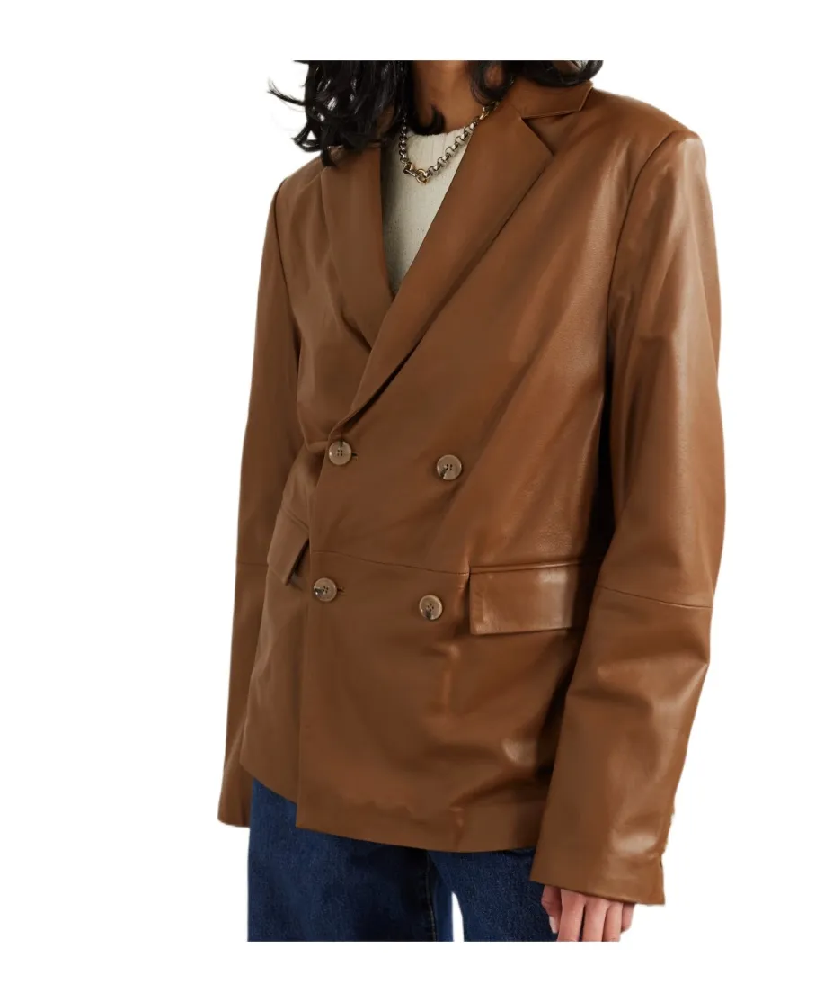 Net Sustain Davao Double-Breasted Leather Blazer