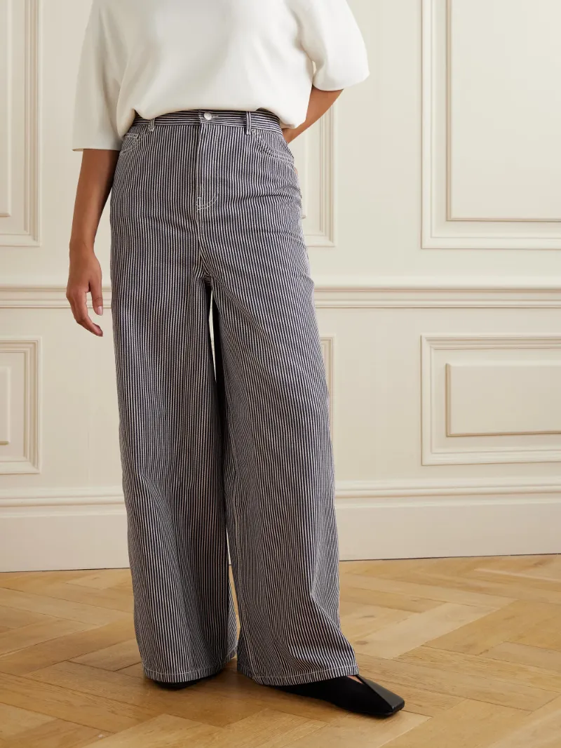 Sasha Striped High-Rise Wide-Leg Jeans