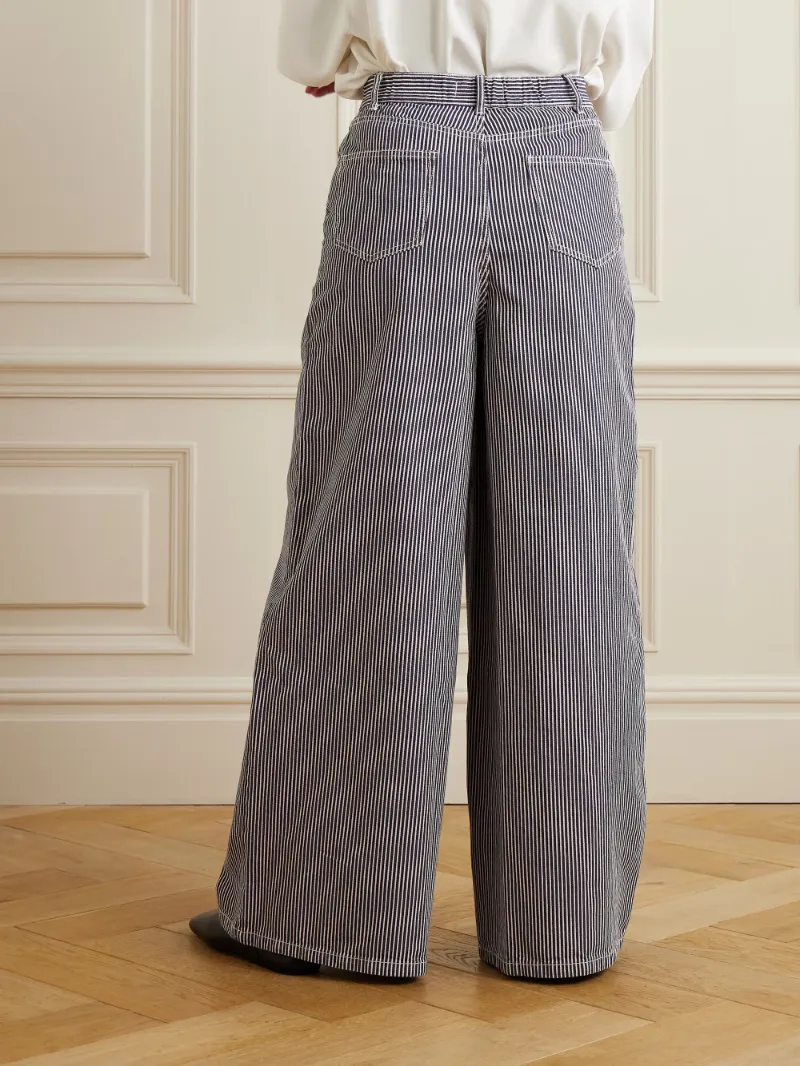 Sasha Striped High-Rise Wide-Leg Jeans