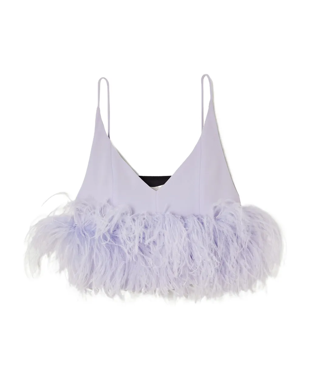 Poppy Feather-Trimmed Crepe Camisole