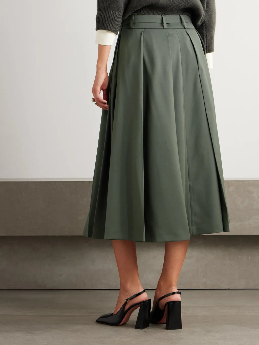 Belted Pleated Midi Skirt
