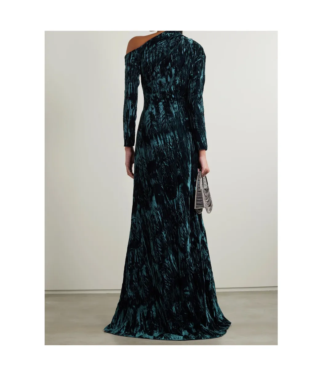 Alder One-Shoulder Crushed-Velvet Gown