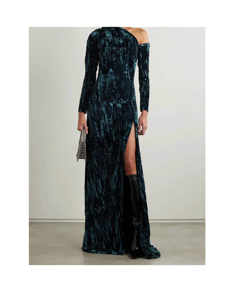 Alder One-Shoulder Crushed-Velvet Gown