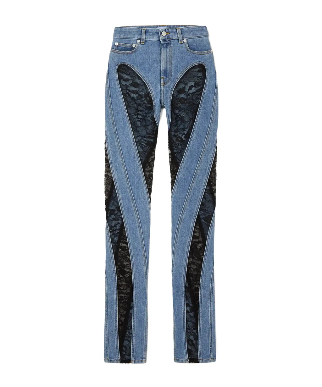 Lace-Trimmed High-Waisted Jeans