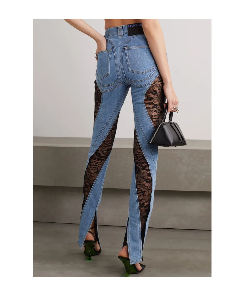 Lace-Trimmed High-Waisted Jeans