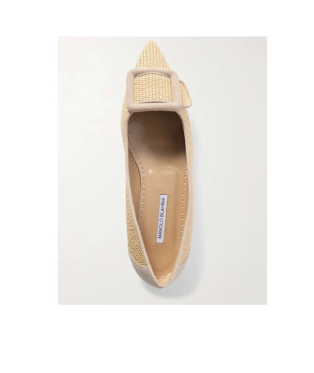 Maysale Suede-Trimmed Raffia Point-Toe Flats