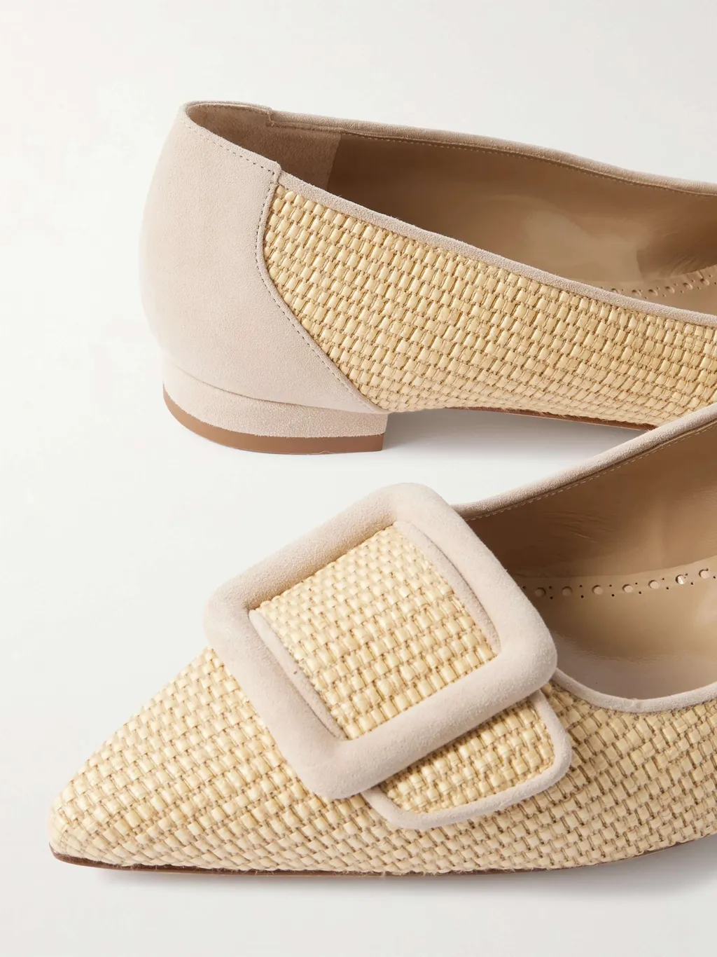 Maysale Suede-Trimmed Raffia Point-Toe Flats