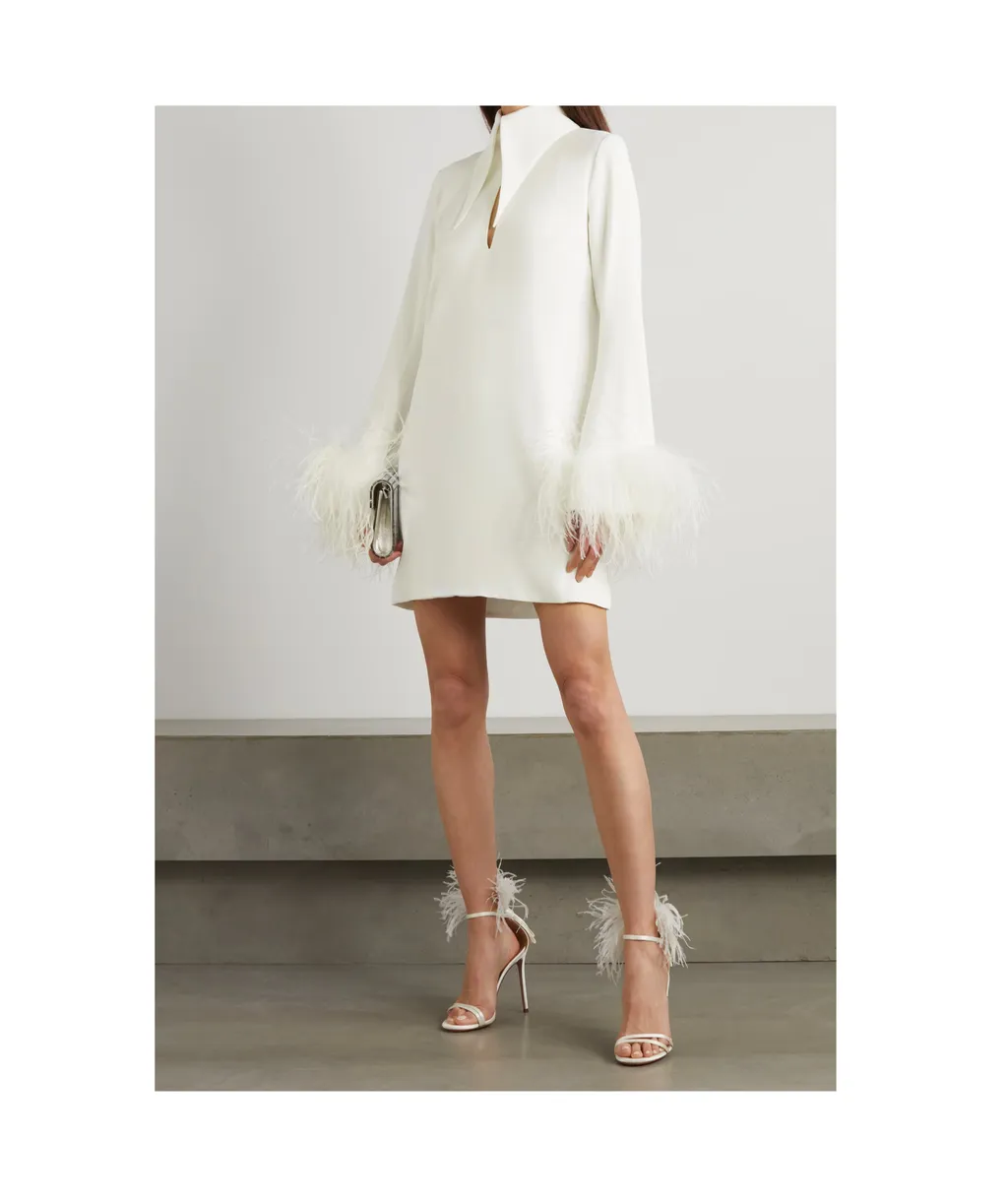 Michelle Feather-Trimmed Cutout Crepe Mini Dress