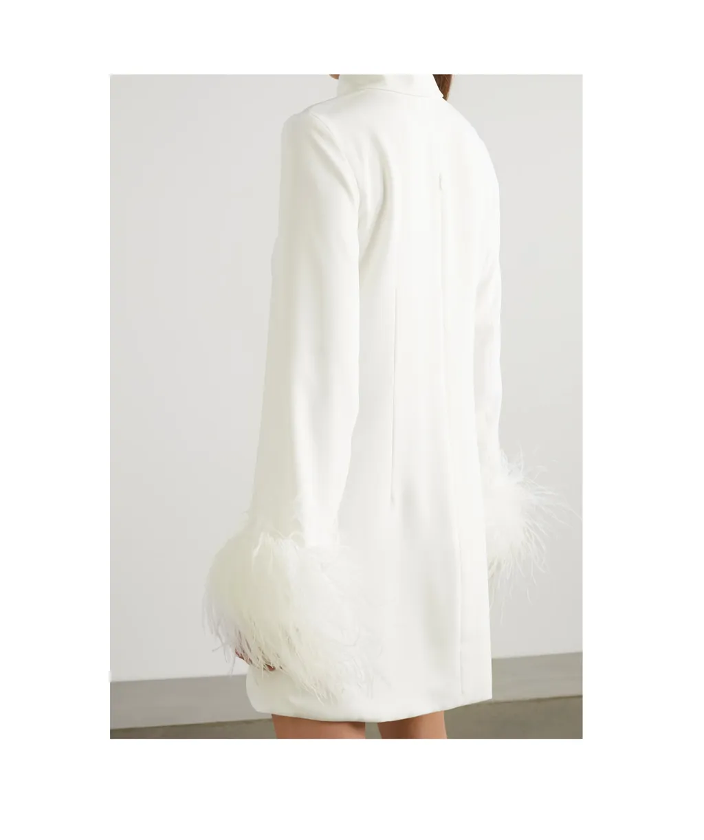 Michelle Feather-Trimmed Cutout Crepe Mini Dress