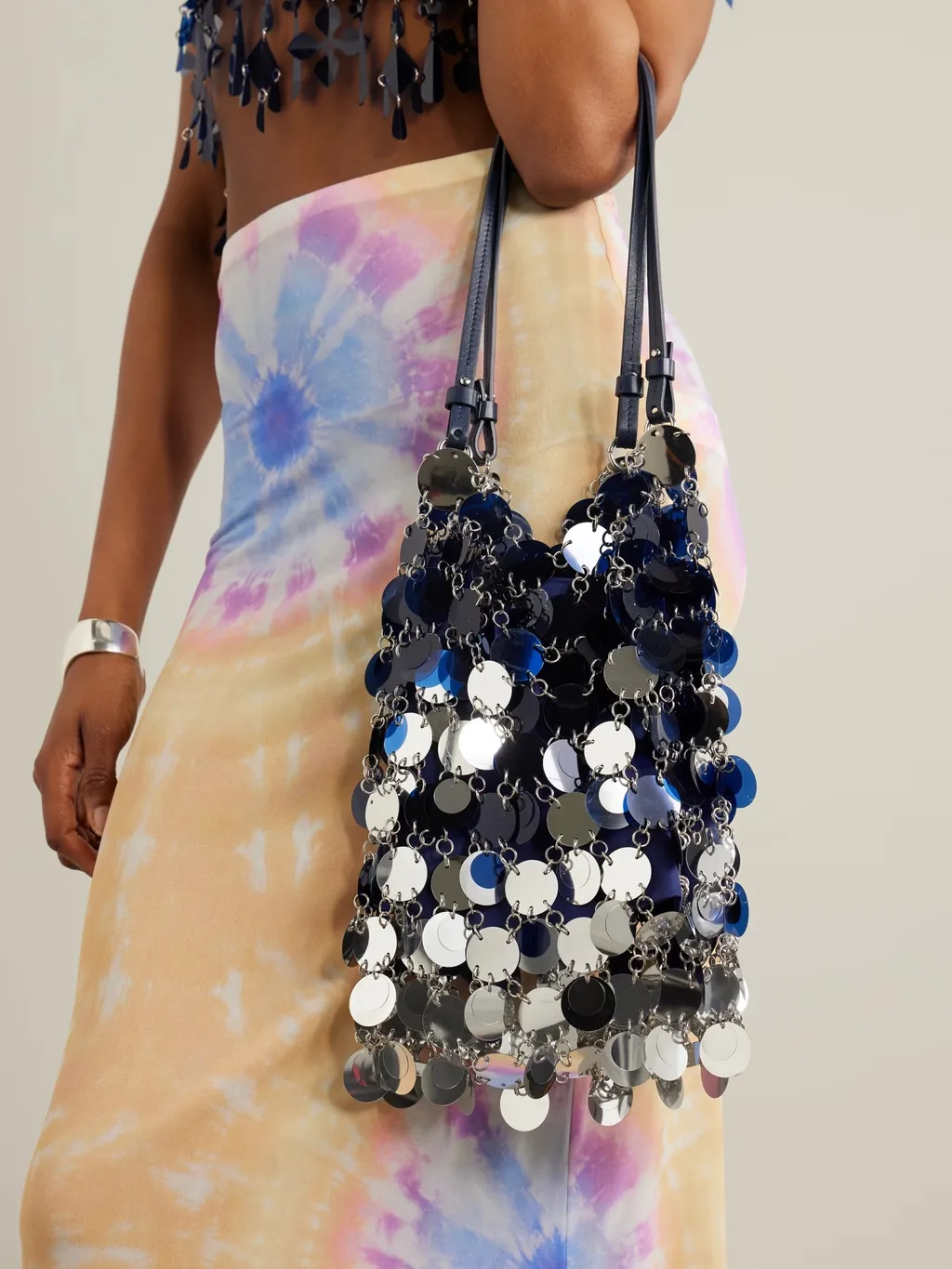 Sparkle Leather-Trimmed Pailette-Embellished Faille Tote