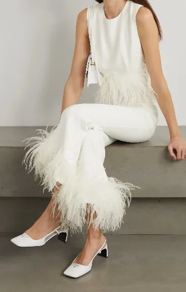 Hoku Short Feather-Trimmed Crepe Vest