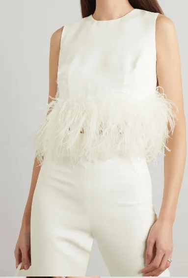 Hoku Short Feather-Trimmed Crepe Vest