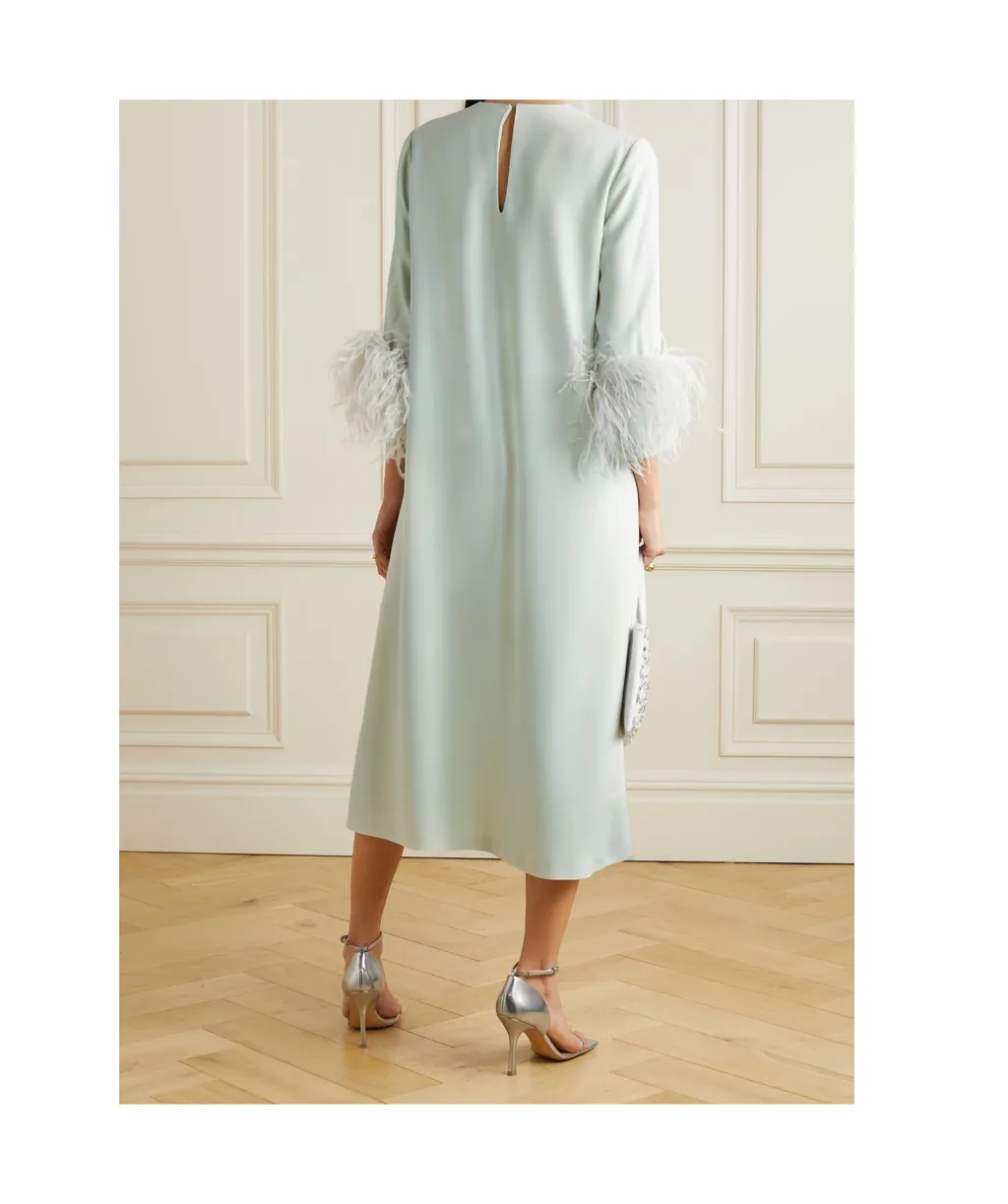 Billie Feather-Trimmed Crepe Midi Dress