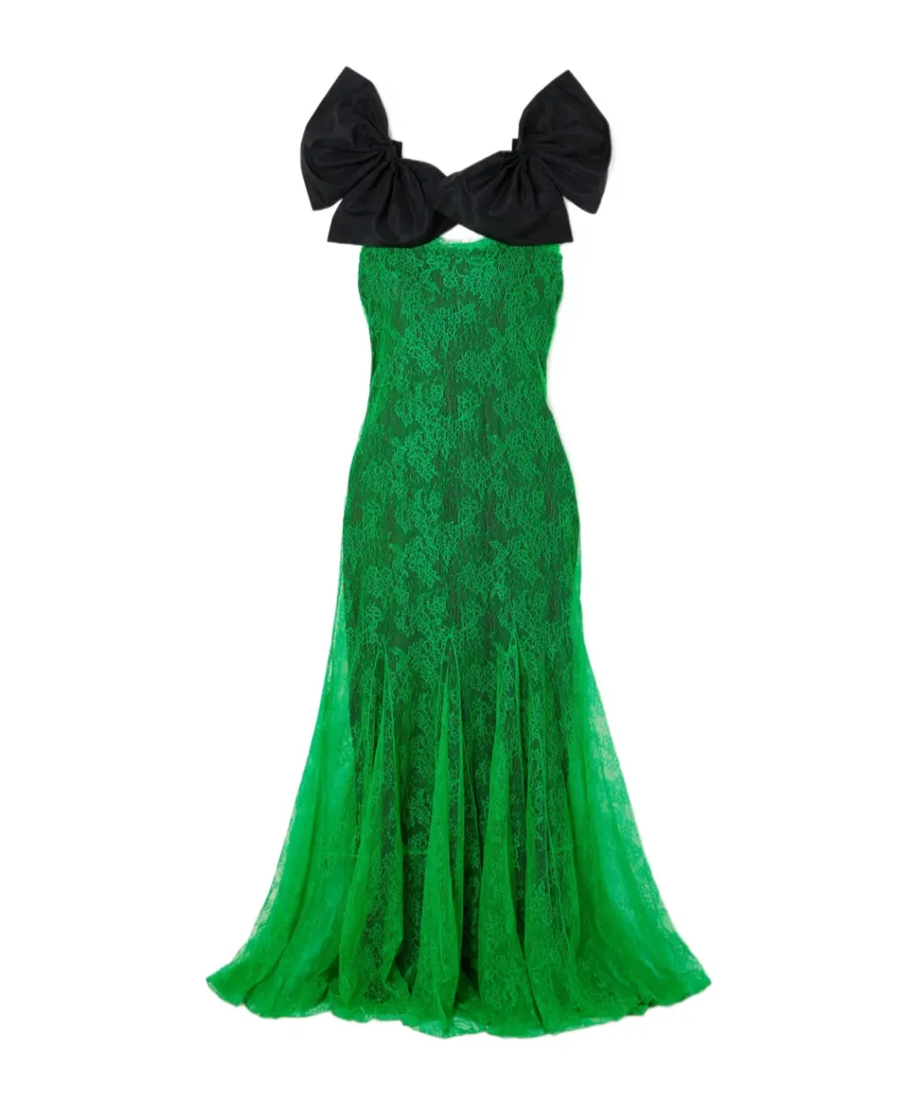 Bow-Embellished Lace Gown