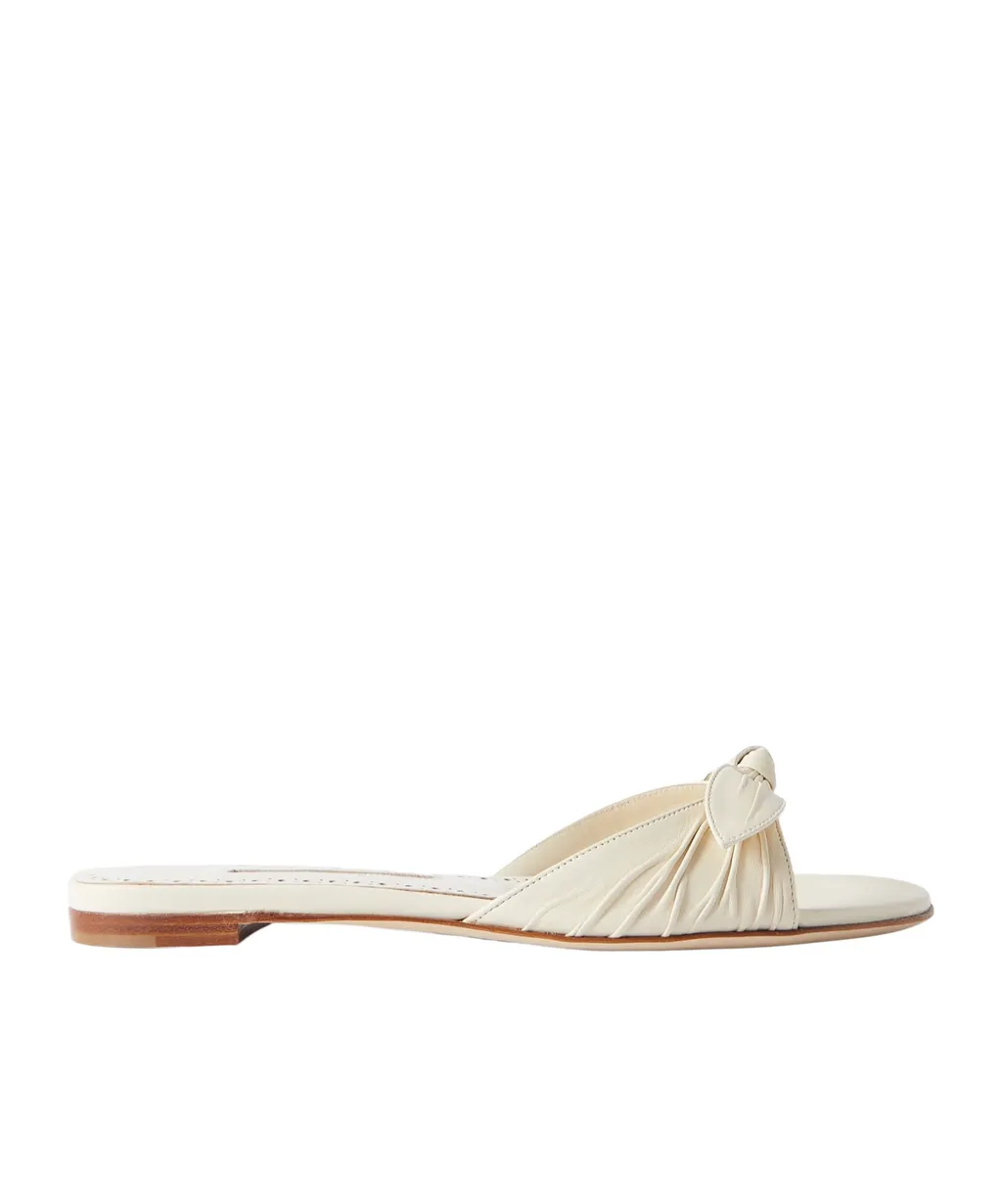 Lolloflat Bow-Embellished Gathered Leather Sandals