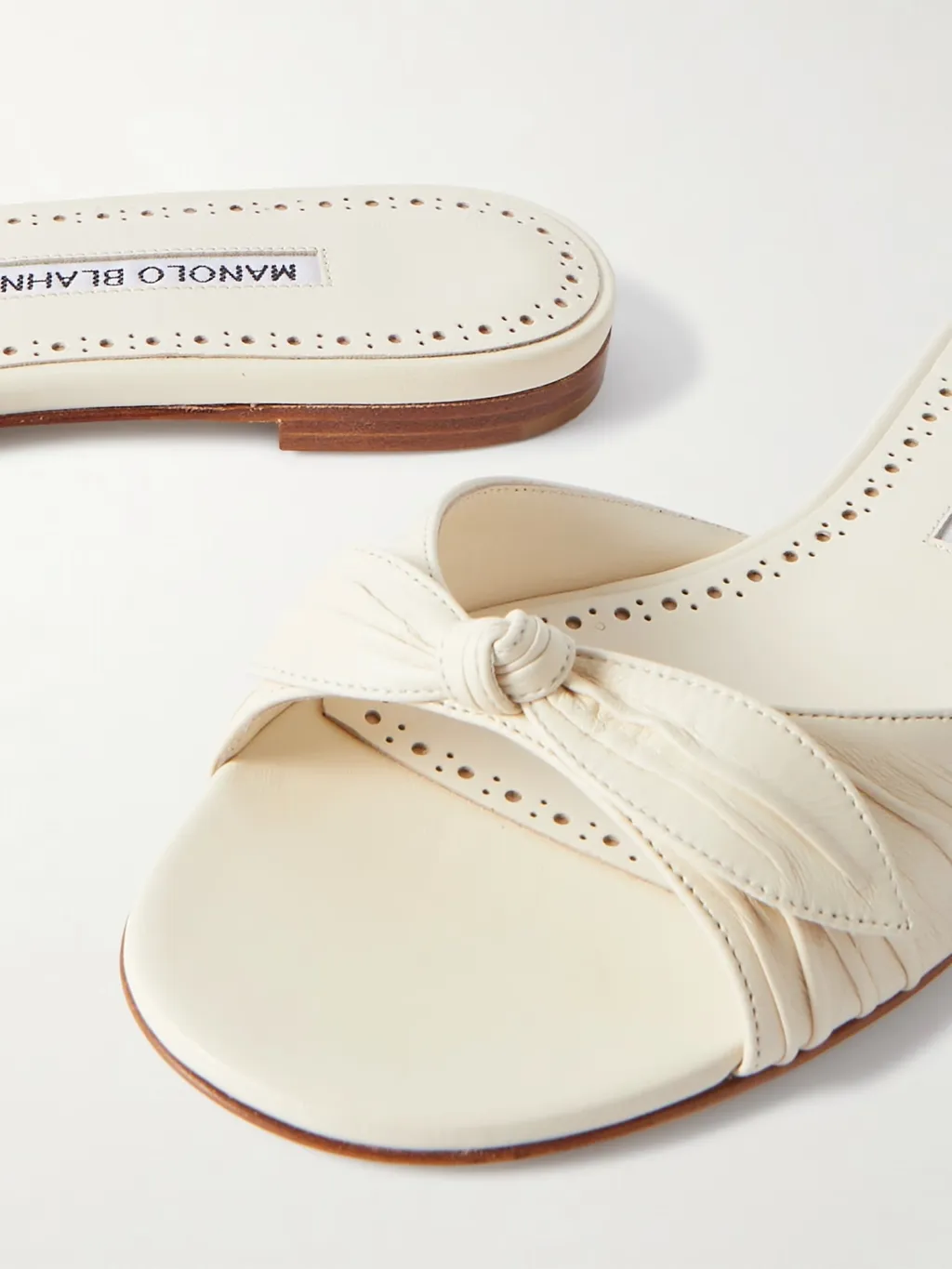 Lolloflat Bow-Embellished Gathered Leather Sandals
