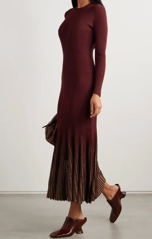 Mila Metallic Ruched Knit Mid-Length Dress