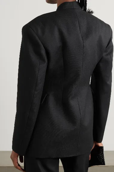 Feather-Trimmed Twill Suit Jacket