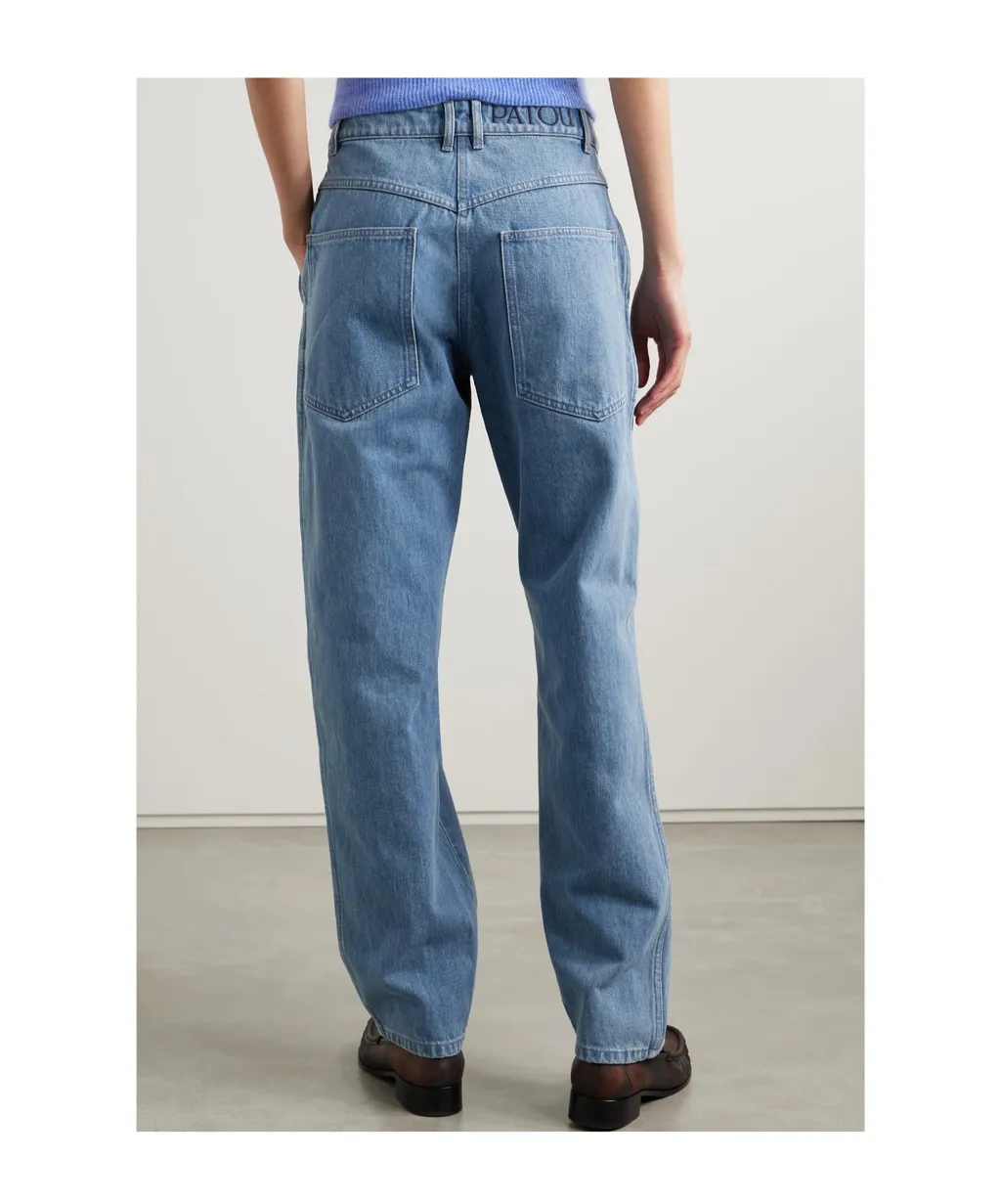 Patchwork Mid-Rise Straight Leg Jeans