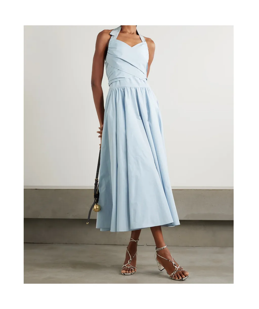 Pleated Halter Neck Midi Dress