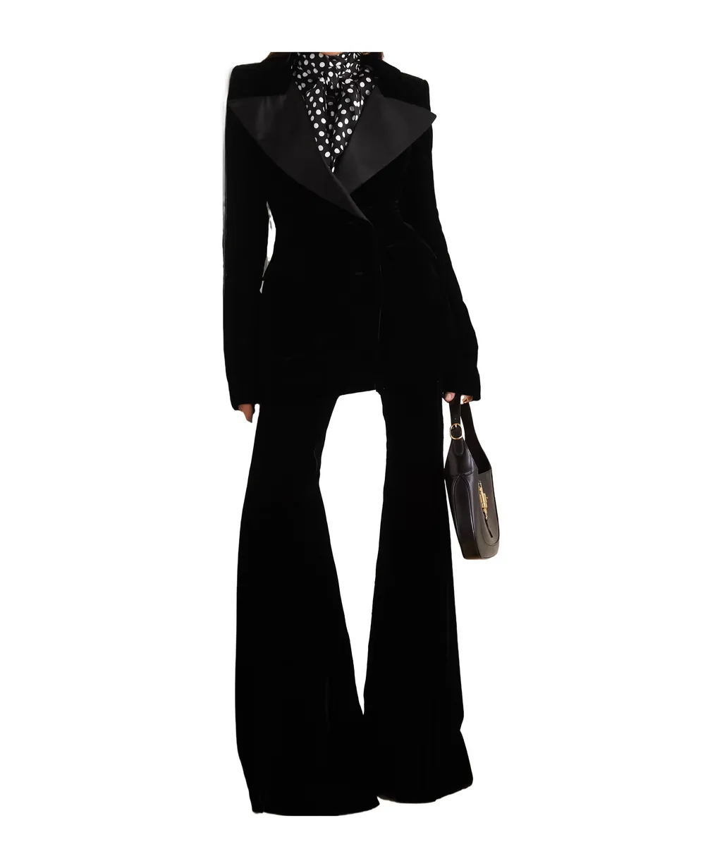 High-Waisted Flared Velvet Trousers