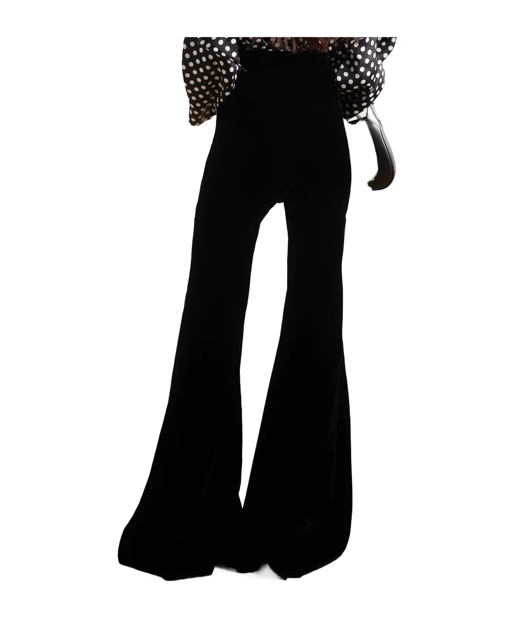 High-Waisted Flared Velvet Trousers