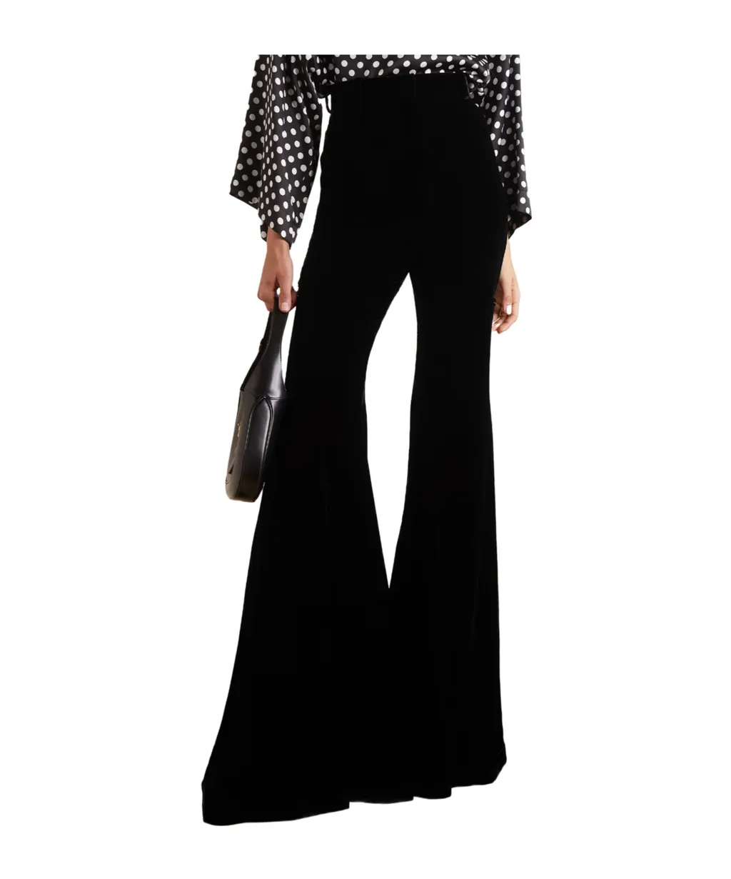 High-Waisted Flared Velvet Trousers