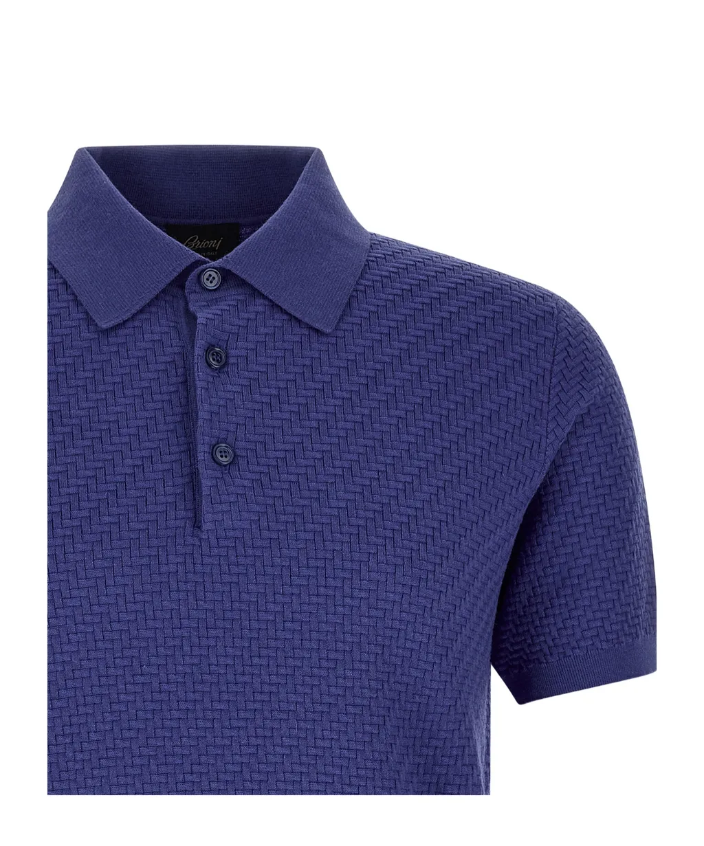 Brioni Woven Pattern Knitted Polo Shirt