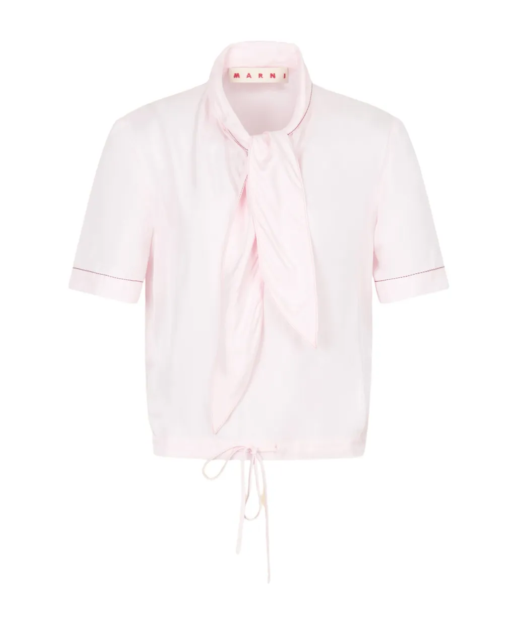 Pink Viscose Twill Top With Neck Tie