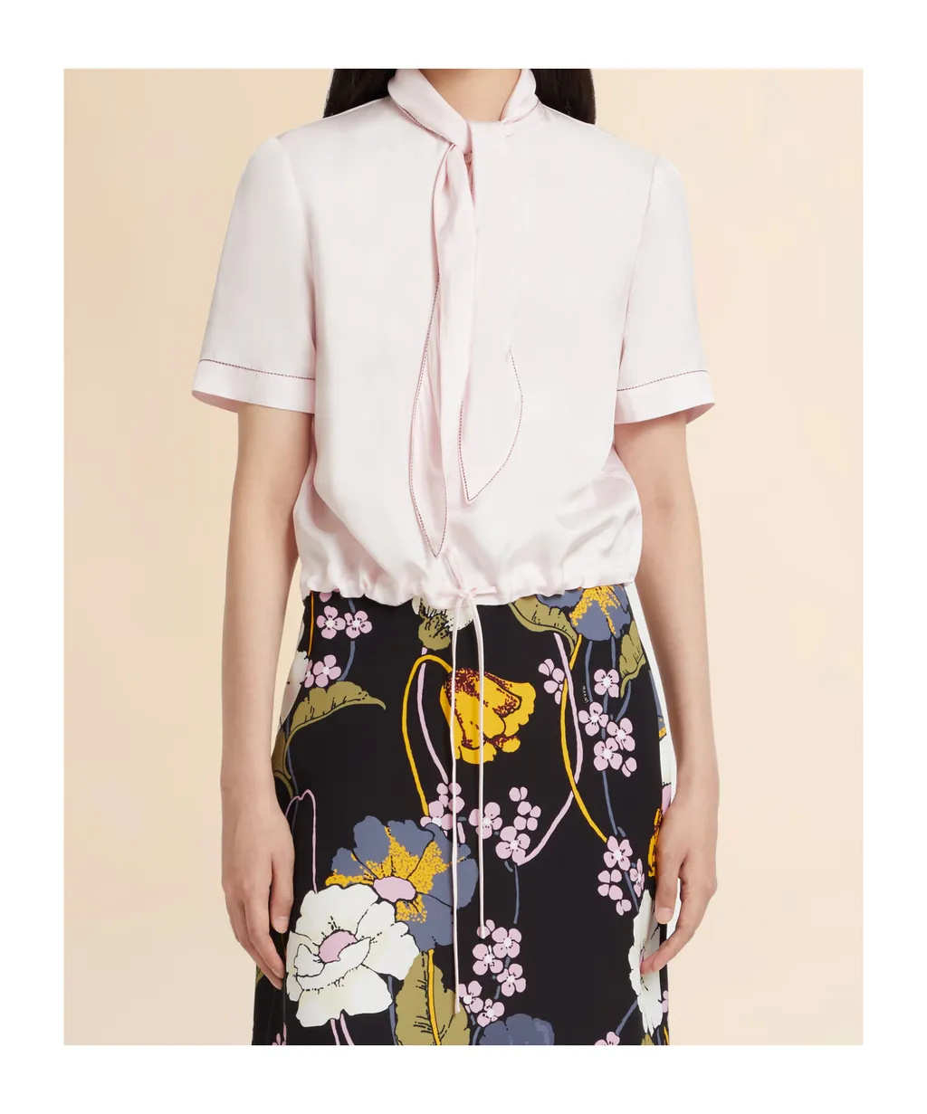 Pink Viscose Twill Top With Neck Tie