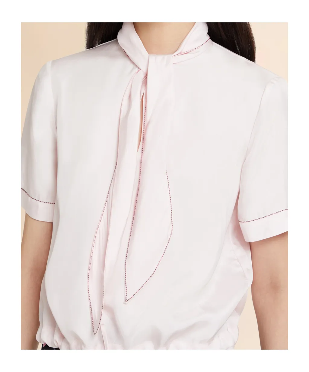 Pink Viscose Twill Top With Neck Tie