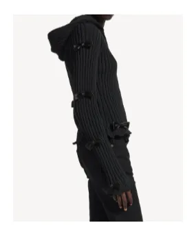 Fitted Bow Zip Hooded Sweater