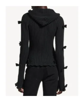 Fitted Bow Zip Hooded Sweater