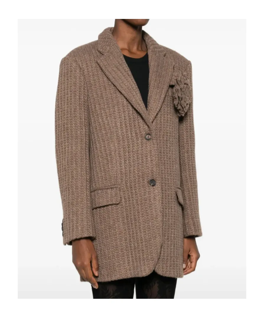 Rose-Embellished Ribbed Blazer