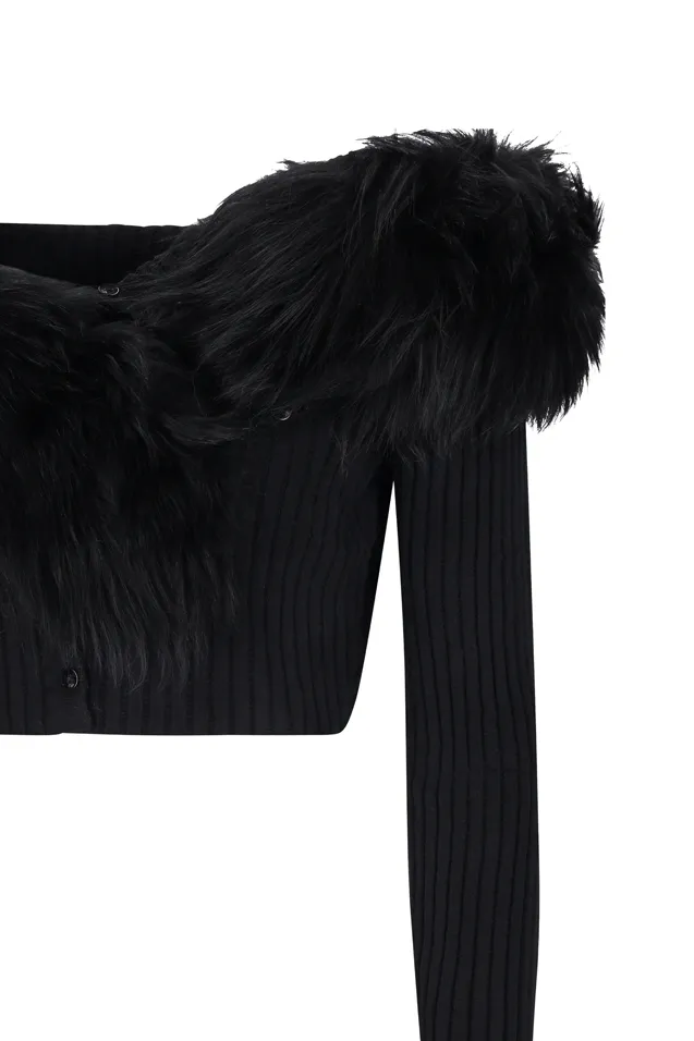 Faux-Fur Trimmed Cardigan
