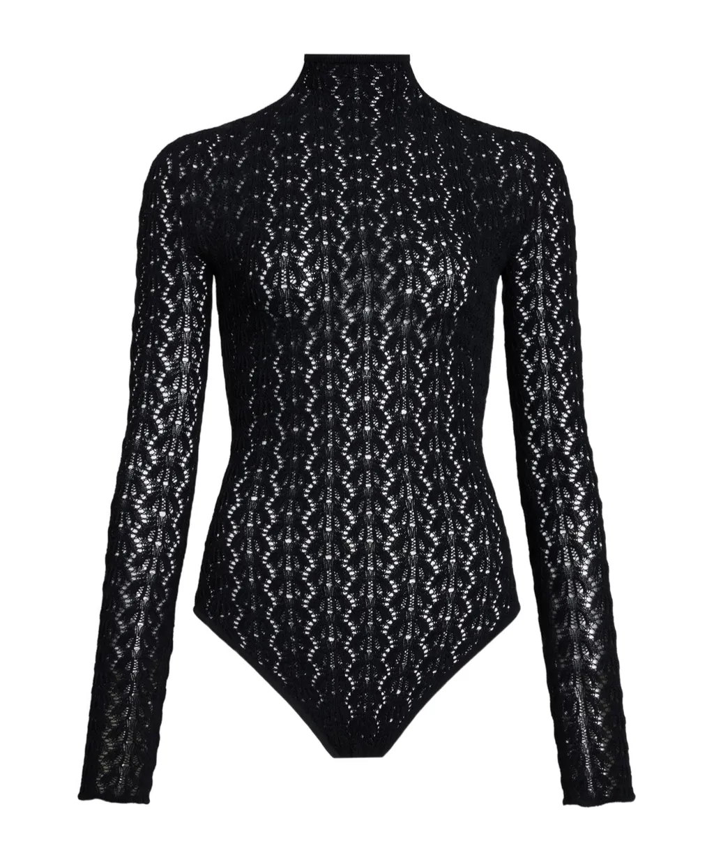 Highneck Stretch Lace Bodysuit
