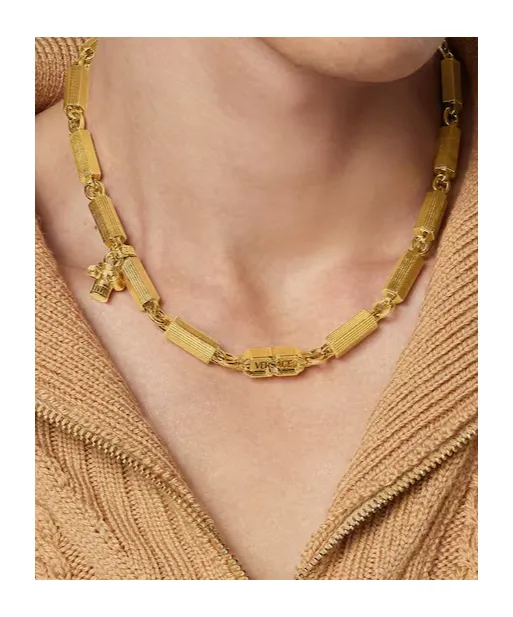 Versace Logo Engraved Column Necklace