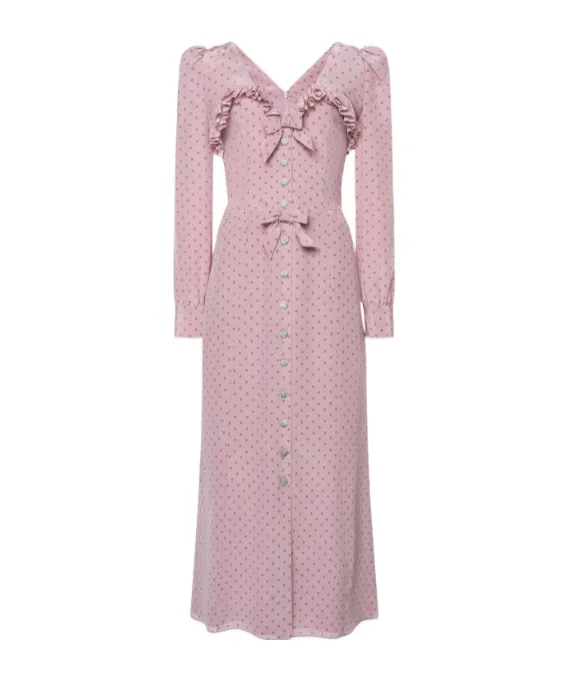 Polka Dot Midi Dress With Ruffles