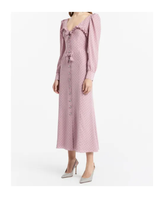 Polka Dot Midi Dress With Ruffles