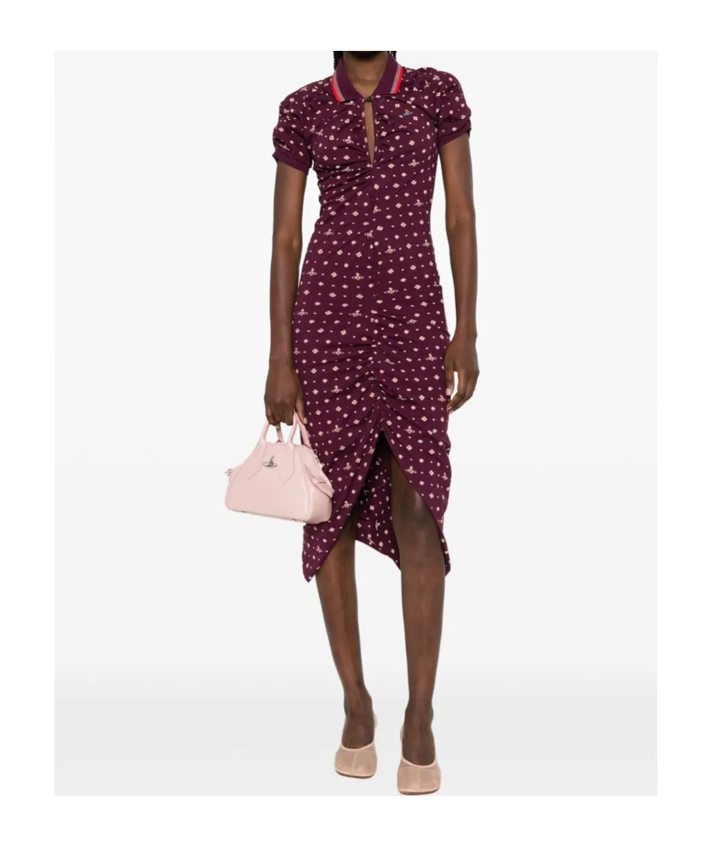 Patterned Ruched Midi Dress